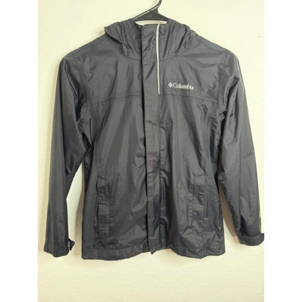 Columbia Kids Black Hooded Rain Jacket Windbreaker Size S 8 Full Zip Mesh Lined